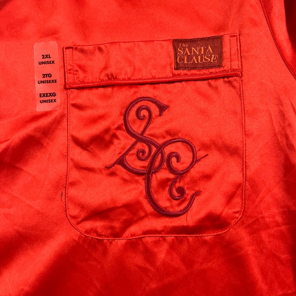Disney The Santa Clause Pajama Top Unisex XXL Red Satin Embroidered Monogram - Picture 3 of 9